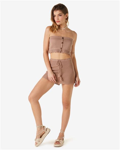 Riachuelo Top Cropped Feminino Faixa Es Tricot Bege Escuro Pool