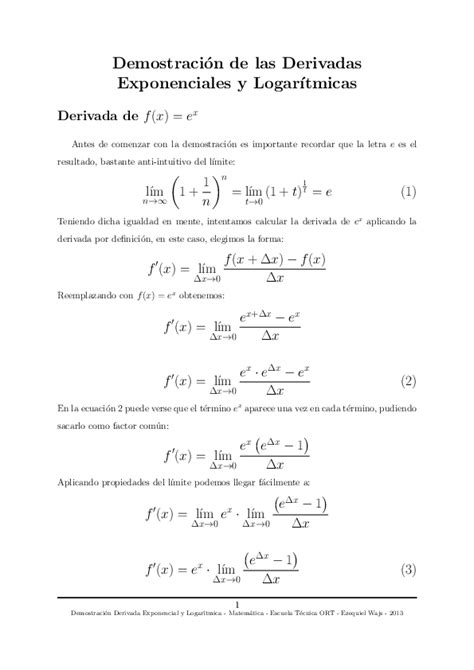 Pdf Demostración De Las Derivadas Exponenciales Y Logarítmicas