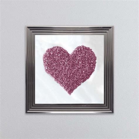 Pink Crushed Glass Heart on Mirorr Background Framed Wall Art - FRAMED ...