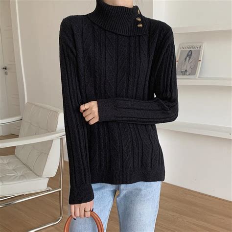 Buy Wywm Turtleneck Thick Knitted Sweater Women Autumn Winter Long