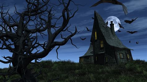 1920x1080 creepy tree, scary, haunted house, scary, full moon, Halloween, halloween,, bats ...