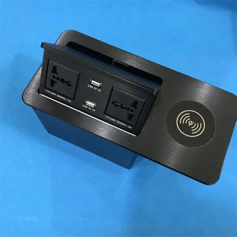 Hydraulic Pop Up Desktop Power Socket With Wireless Charger Universal