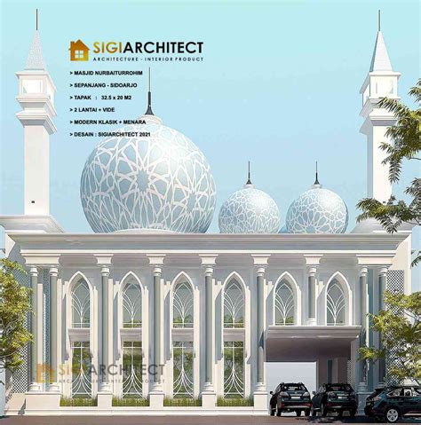 Desain Masjid 2 Lantai Kubah Menara Modern Klasik