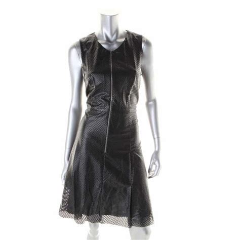 Calvin Klein New Black Faux Leather Perforated Party Cocktail Dress 14