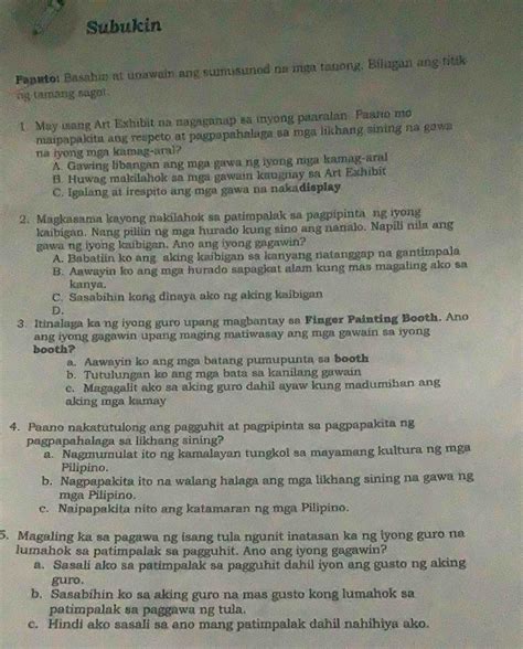 Solved Subukin Fanuto Basahin At Unawain Ang Sumusuned Na Mga Tanong