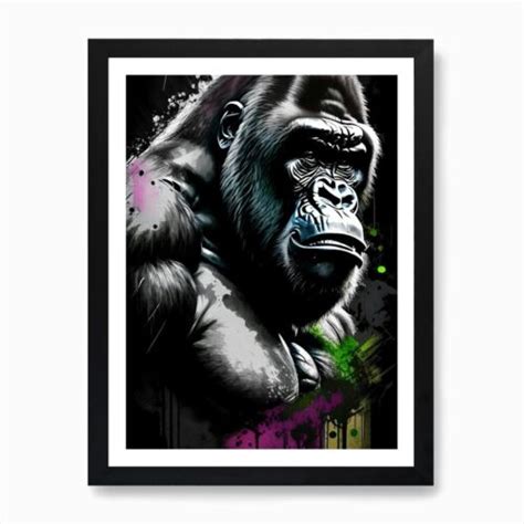 Gorilla Beating Chest Gorillas Graf Framed Wall Art Poster Canvas Print