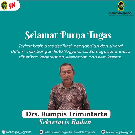 Badan Kesatuan Bangsa Dan Politik Kota Yogyakarta Selamat Purna Tugas Bapak Rumpis Trimintarta