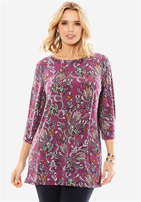 3 4 Sleeve Printed Tunic By Denim 24 7 Plus Size Tunics Fullbeauty