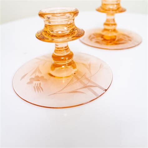 Pink Depression Glass Candlesticks | Candle Holders | Chairish