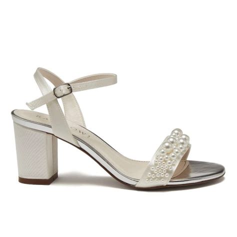 Rainbow Club Mia Ivory Satin Embellished Block Heel Sandals Wide Fit