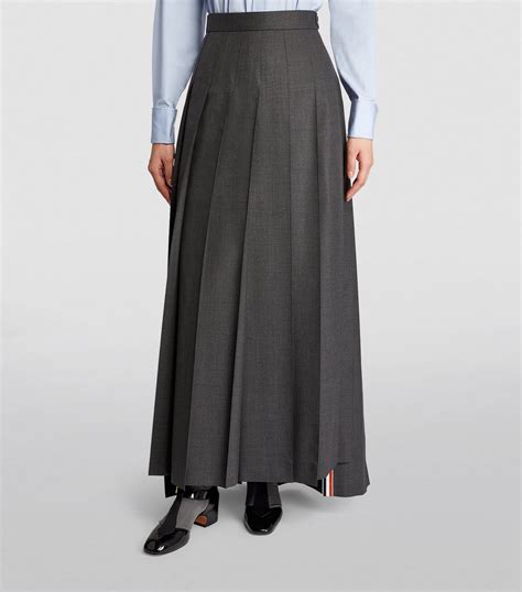 Womens Thom Browne Grey Pleated Maxi Skirt Harrods Uk