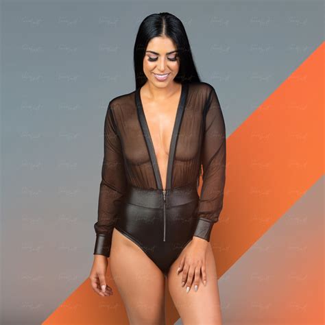 Transparent Sexy Black Bodysuit Hot Lingerie With Zipper Black Leather Womens Bodysuit Hot