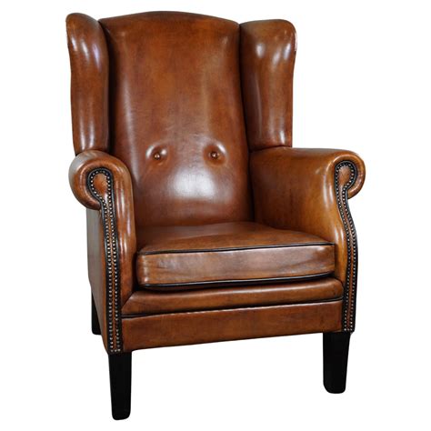 Large And Well Maintained Sheep Leather Wingback Chair With Beautiful