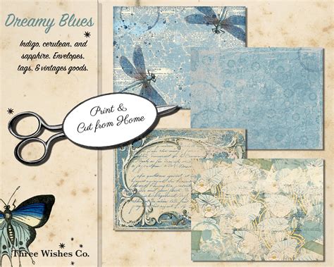 Blue Junk Journal Kit Printable Budget Collage Etsy