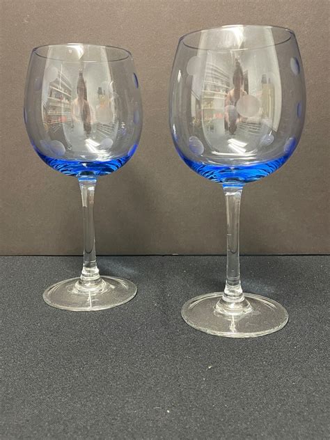 Waterford Crystal Blue Polka Dot Elegant Wine Glasses Set Of 2 Etsy