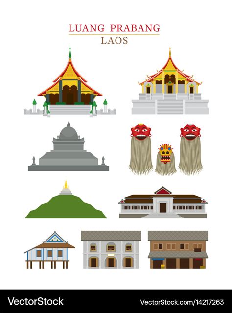 Luang prabang laos landmarks objects Royalty Free Vector