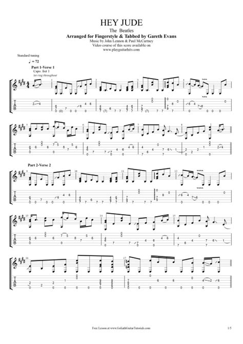 Hey Jude By The Beatles Guitar By Gareth Evans For Play Guitar Hits Guitar Pro Tab