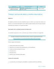 Lectura De Dato Y An Lisis Descriptivo Pdf Asignatura Aprendizaje