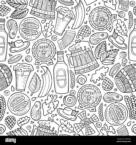 Cartoon Cute Hand Drawn Beer Fest Seamless Pattern Stock Vector Image