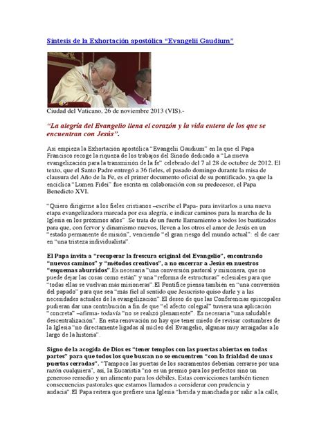 Síntesis De La Exhortación Apostólica Evangelli Gaudium Iglesia