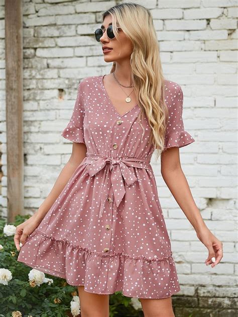 Vibrant Polka Dot Dress With Flounce Sleeves And Ruffle Hem