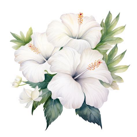 Premium Photo White Dream Hibiscus Watercolor Painting On White