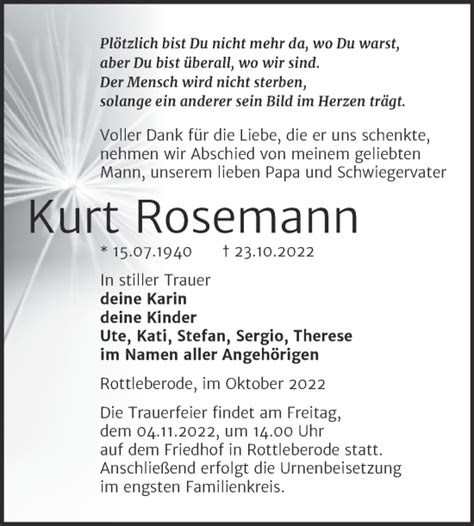 Traueranzeigen Von Kurt Rosemann Abschied Nehmen De