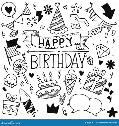 06 19 001 Hand Drawn Party Doodle Happy Birthday Ornaments Background