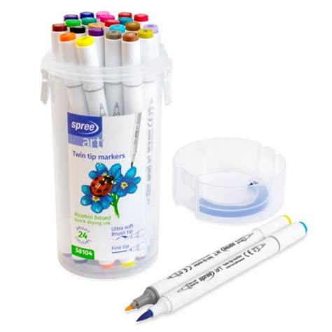 SpreeArt Маркери двувърхи Soft Brush 24 цвята в цилиндър | ХИПОЛЕНД