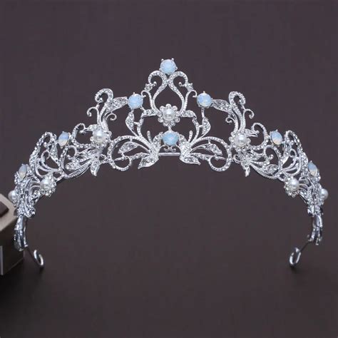 Unique Light Blue Crystal Bridal Tiaras Crown Princess Rhinestone