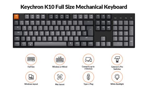keychron  iso uk layout full size layout white led backlit hot