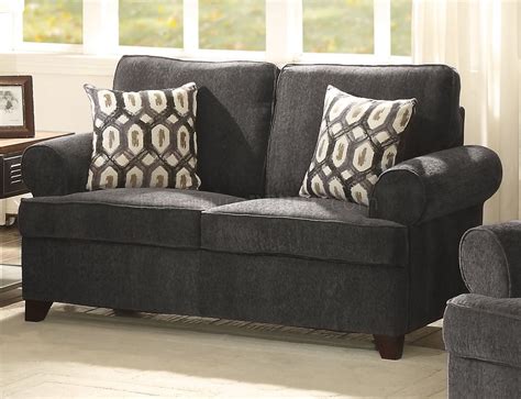 Alessia 2pc Sofa And Loveseat Set 52828 In Dark Grey Chenille Acme