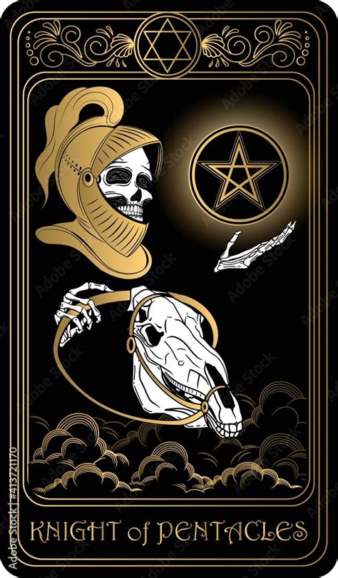 Knight Of Pentacles Card Of Minor Arcana Black And Gold Tarot Cards