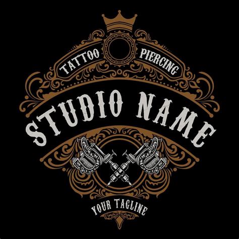 Vintage Tattoo Studio Logo With 2 Tattoo Machine 11201645 Vector Art At