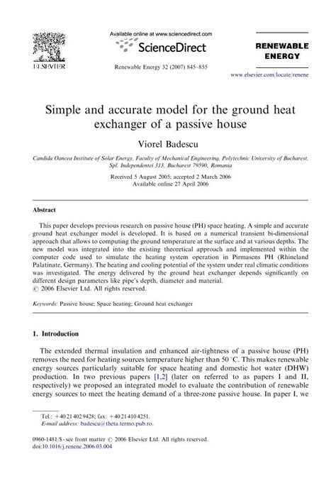 PDF Simple And Accurate Model For The Ground Heat Exchanger Of A