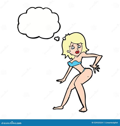 Mujer De La Historieta En Bikini Con La Burbuja Del Pensamiento Stock de ilustración