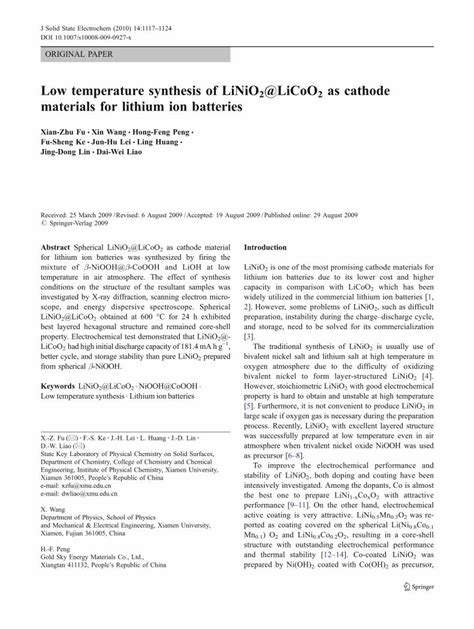 Pdf Low Temperature Synthesis Of Linio Licoo As Cathode Pdf