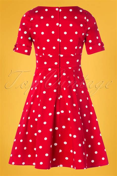 50s Barbara Polkadot Swing Dress In Red