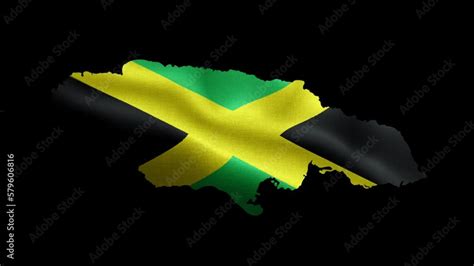 4K waving national flag of Jamaica on the map. Alpha channel seamless ...