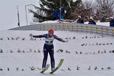 Rasnov Romania February Unknown Ski Jumper Competes In The Fis