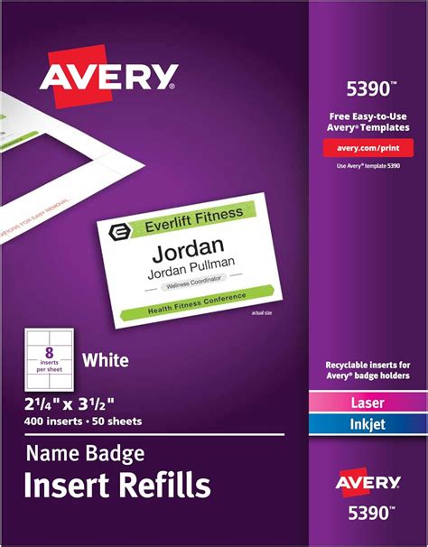 Avery Lot De 400 Recharges Pour Badges Nominatifs Impression Ou