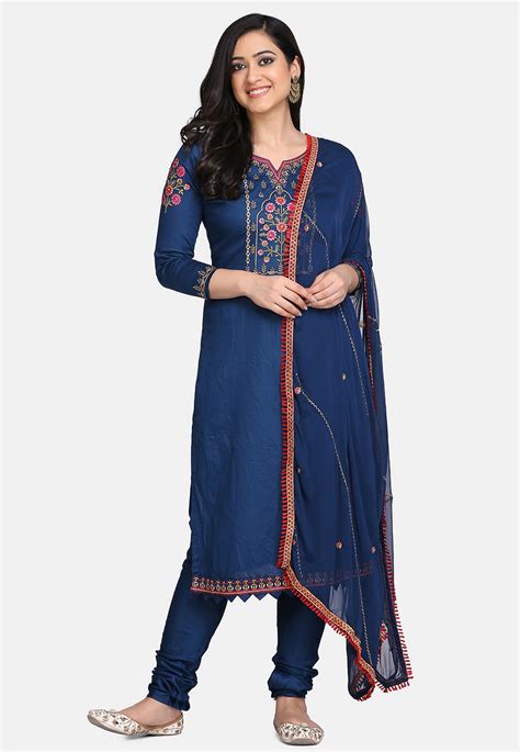 Navy Blue Cotton Churidar Suit 227768