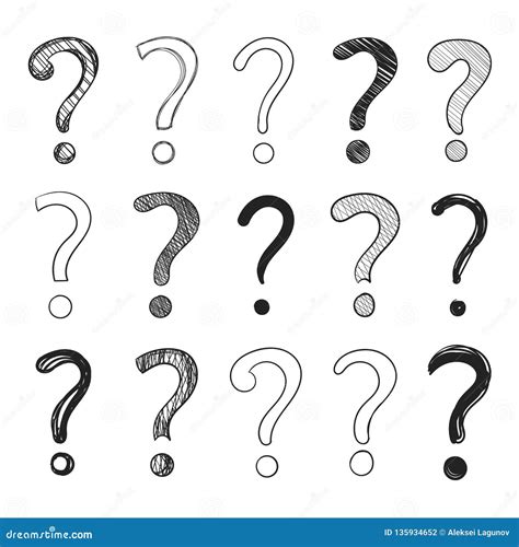 Vector Doodle Hand Drawn Question Marks Set Isolated Black Drawings