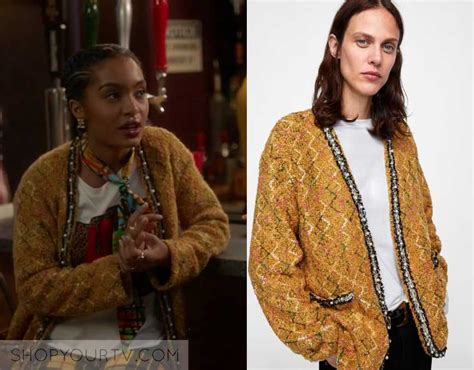 Grown Ish Season 2 Episode 5 Zoeys Yellow Pearl Trim Cardigan Shop Your Tv