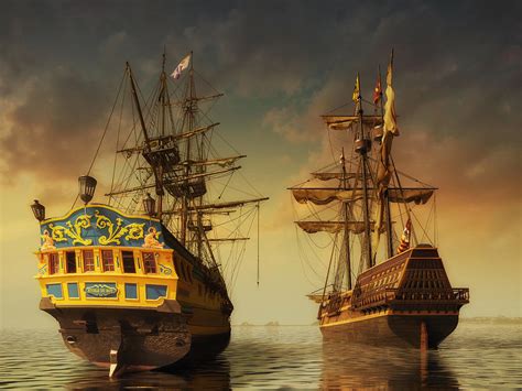 Two Historic Ships Digital Art By Vlastimil Sestak Pixels