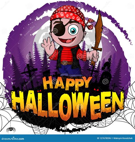 Happy Halloween Design Template With Pirate Stock Vector