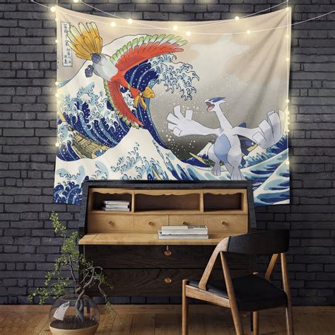 Hoho Vs Lugia Pokemon The Great Wave Tapestry Room Decor Nearkii