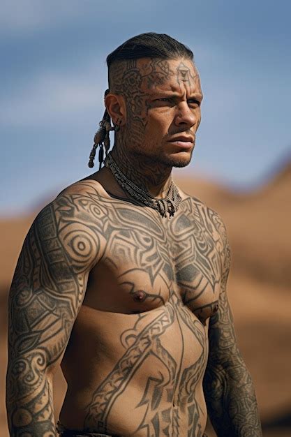 Premium Ai Image A Man With Tattoos On His Chest And A Tattoo On His Chest