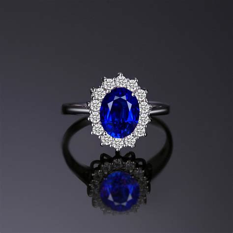 Bague De Fian Ailles En Saphir Bleu Carats Pour Femmes Argent