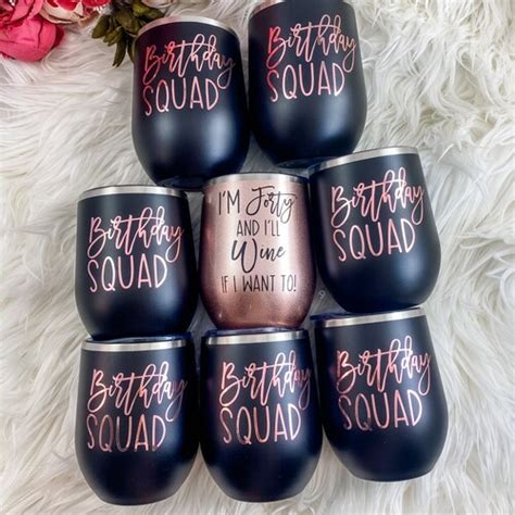 Birthday Squad Wine Tumbler Birthday Squad Birthday T Etsy